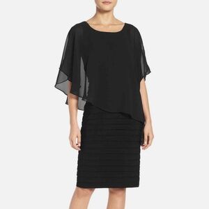 Adrianna Papell Black Chiffon Overlay Drape Pleat Sheath Dress, Size 14, NWOT